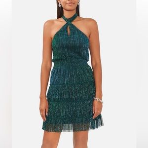 Petites Womens Metallic Mini Halter Dress